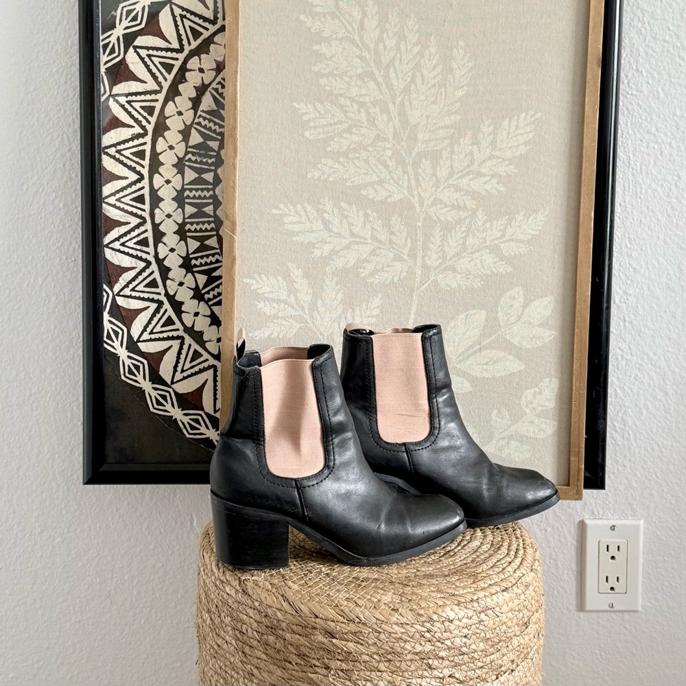 Free People Black Chelsea Ankle Boots with Tan Elastic Panels - Women - Picture 4 of 7